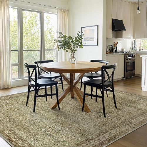 GENIMO 9x12 Area Rug for Living Room, Non Slip Machine Washable Low Pile Large Rug, Indoor Vintage Lightweight for Bedroom, Dining Room & Home Office, Taupe/Brown