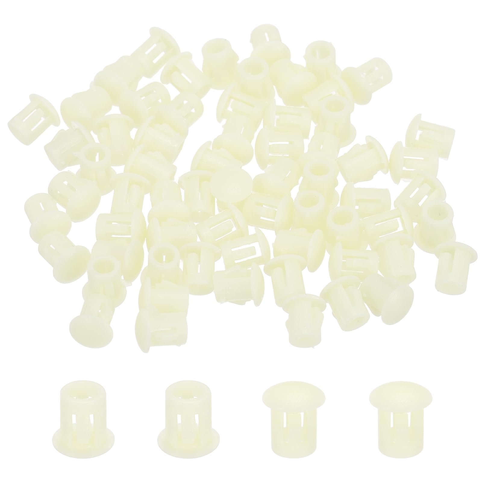 Photo 1 of MECCANIXITY 64PCS 5mm(3/16") Cream White Plastic Hole Plugs, Flush Type Panel Hole Plugs Insert End Caps for Locking Hole Tubes Furniture Cabinet