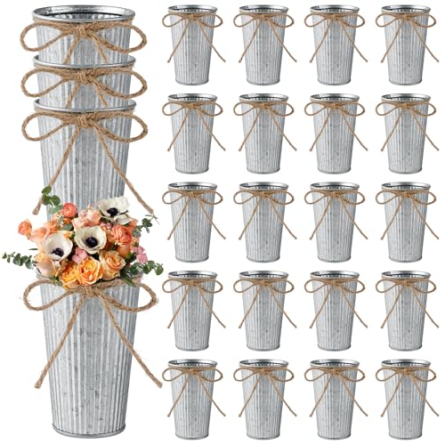 VIVIRENOIR 24Pcs Small Galvanized Metal Vases for Centerpieces, Flower Buckets