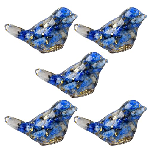 TWEW エレガントなクリスタル鳥の置物 ホームデコレーション 鳥の像 リビングルーム、ベッドルーム、オフィスの装飾用 5個のサムネイル