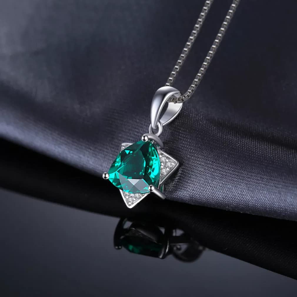 Triángulo 1.6ct Esmeralda 925 Collar con Colgante de Plata esterlina para Mujer Joyería sin Cadena