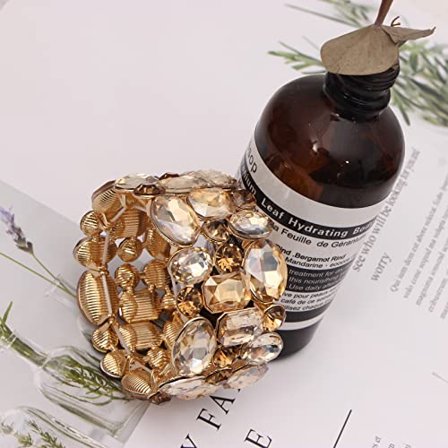 Women’s Wedding Bridal Crystal Leaf Flower Stretch Bangle Elastic Wide Bracelet Jewelry for Brides Bridesmaid3