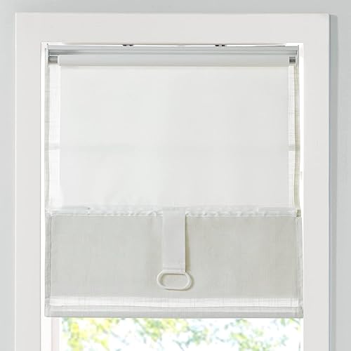 Miniatura 4 de Madison Park Kyler - Persianas romanas sin cordones, un panel, tela de mezcla de lino ligera, diseño natural, fácil instalación, filtro de luz,