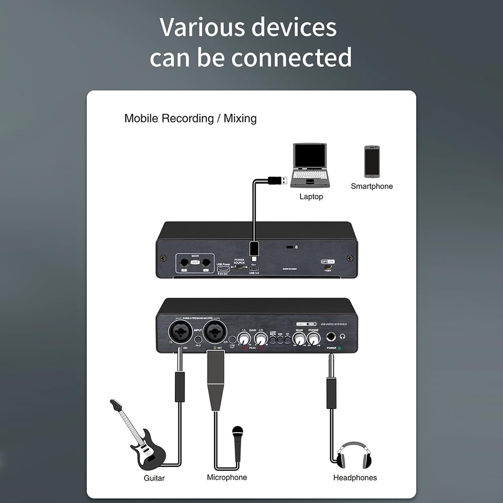 Carriere -UC22 Interface Audio 24 Bits/192 KHz Instruments Haute Résistance USB Ordinateur Enregistrement en Direct Carte Son Externe Mélangeur de Production Musicale en Métal Noir 1 PCS