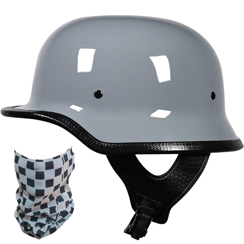 WZGGTEAM Vintage German Style Motorcycle Half Helmet with Wear a Mask, Motorcycle Helmet Skull Cap Novelty Men and Women, DOT/ECE Approved Bicycle Scooter Skateboard Helmet