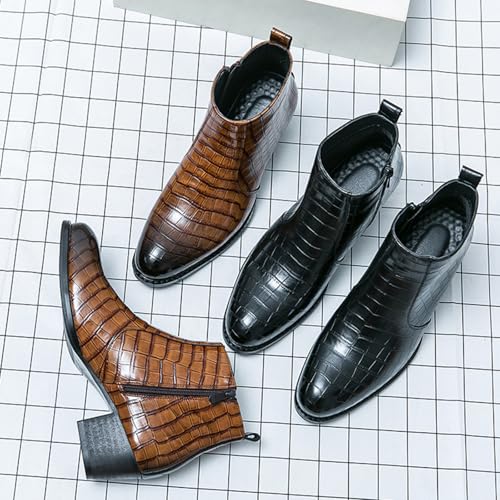 Men's Pattern Leather Chunky Heel Dress Chelsea Boots Fashion Classic Cap Toe Side Zipper Block High Heels High Top Formal Oxford Shoes Casual Business Chukka Ankle Boots2