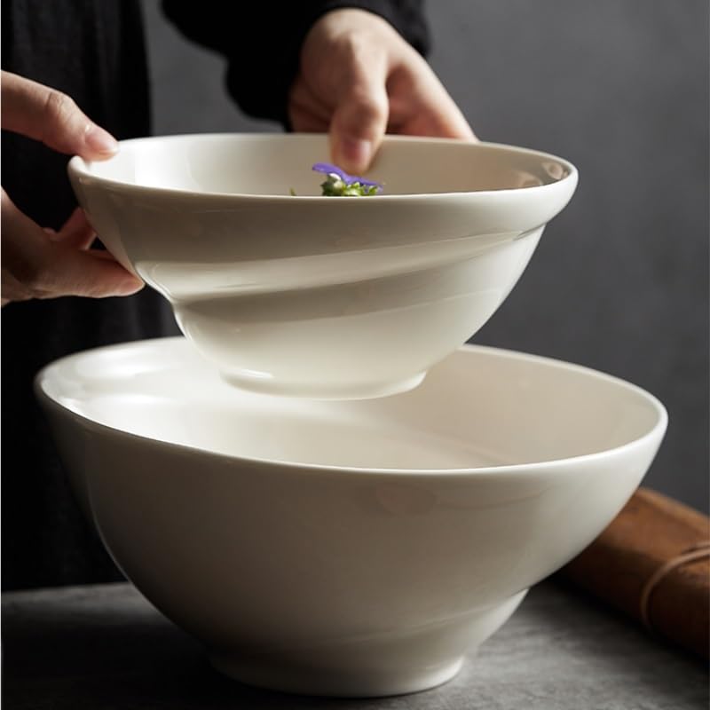 Ramen miski miska na owoce biała miska do zupy ceramiczna miska do makaronu chińska miska na ryż nadaje się do Ramen, Pho, Udon Salaterki Talerze obiadowe (S)