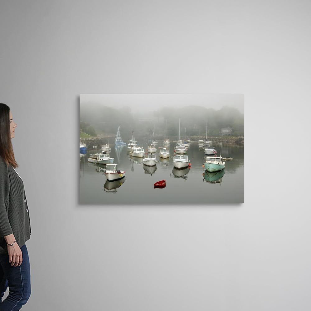 CANVAS ON DEMAND New England, Maine, Ogunquit, Boats in Perkins Cove Canvas Wall Art Print by Lisa S, Home Decor, Summer, United States Artwork,48" x32in