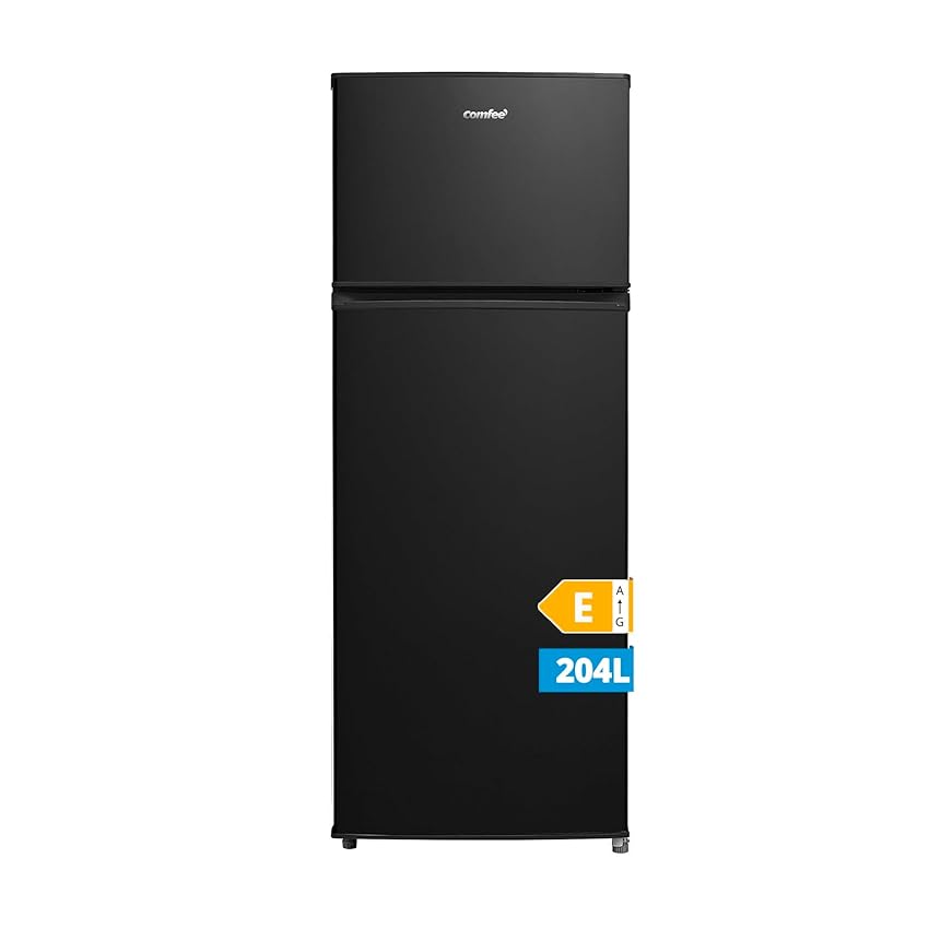 Midea MERT210FGE30 Frigo-congelatori doppia porta 204 L, Congelatore da Montare in Alto, 176kWh/annum, controllo della temperatura regolabile, Luce LED, Nero