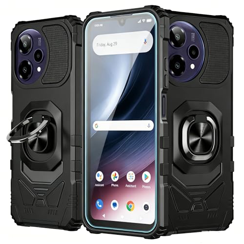 for Cricket Icon Pro 2026 / AT&T Motivate Pro 2 Case with Screen Protector Dual Layer Hybrid Heavy Duty Defender Protection Rugged Reinforced Cushion Corner Kickstand Shockproof Bumper Cover Black