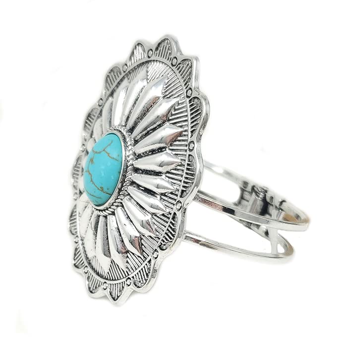 Emulily Western Concho Design Oval Hinge Bracelet (Turquoise) Boho Hinge2