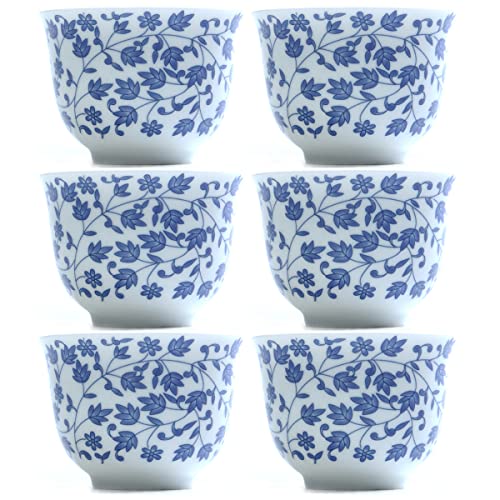 Sizikato Set of 6 Blue and White Porcelain Tea Cups, 5 Oz Kung Fu Tea Cups, Chinese Liquor Cups