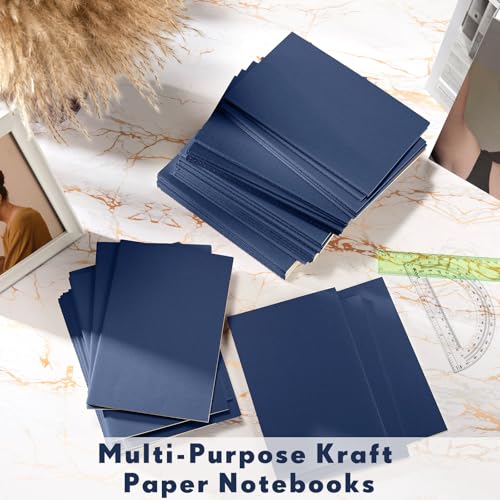 Image of 100 Pcs A5 Journals Notebooks Bulk,Navy,Blank | Kraft Softcover Small Notebooks 5.5 Inch x 8.3 Inch Notepads with 60 Page 30 Sheet for Writing Sketch Travel Office Supplies