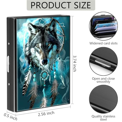 Credit Card Holder, Dream Catcher Wolf Design Mini RFID Blocking Aluminum Wallet Slim Metal Hard Case Shell Travel Wallet ID Case Small Credit Cards Case Business Cards for Women Men Girls2