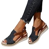 Sandales compensées pour femme - Espadrilles en cuir pour femme - Bout ouvert - Sangle de cheville - Décontractées - Élégantes - Pour l'été - Plate-forme - Sandales à enfiler - Talons compensés, 37 EU