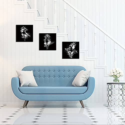 Vanseeing 3 Piece Ballet Dancers Wall Art Canvas Print Black And White Dancing Girl Silhouette Painting Pictures For Girl Women Bedroom Decor Framed Gallery Wrapped 12X12Inchx3Pcs #TOP3