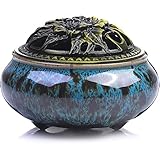 Incense Burner with Calabash Incense Stick Holder - Porcelain Charcoal Censer for Use with Resin Gra