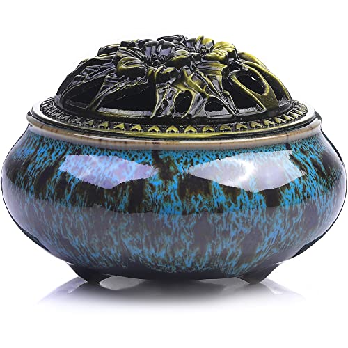 Incense Burner With Calabash Incense Stick Holder - Porcelain Charcoal Censer For Use With Resin Granular Powder Cone Or Coil Incense (Blue-Upgrade) #TOP14