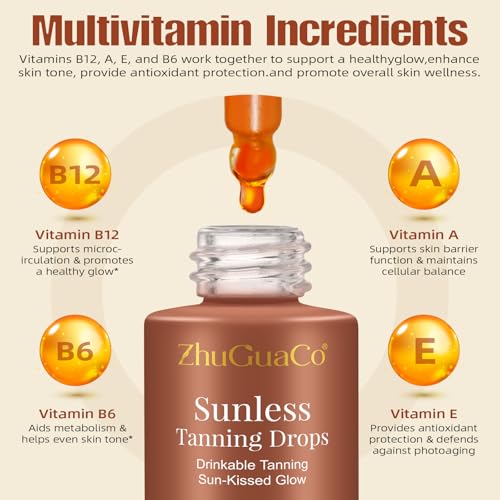 Bräunungstropfen Zum Trinken, Self Tanning Drops 60ml, Selbstbräuner-Tropfen zum Einnehmen für einen natürlichen Glanz, sicher und langanhaltend, verstärkt die natürliche Bräune, für alle Hauttypen