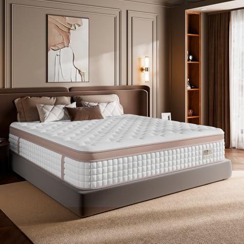 Mattress King Size 12 inch - Premium Hybrid Mattress In a Box with Back & Lumbar Support, 365 Night Trial, Individual Pocket Spring Bed for Motion Isolation & Pressure Relief, CertiPUR-US Certified