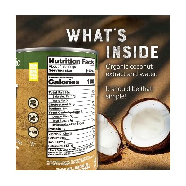 Organic Coconut Milk by Nature’s Greatest Foods - 13.5 Oz - No Guar Gum, No Preservatives – Gluten Free, Vegan and Kosher - 17-19% Coconut Milk Fat, Unsweetened (Pack of 12)