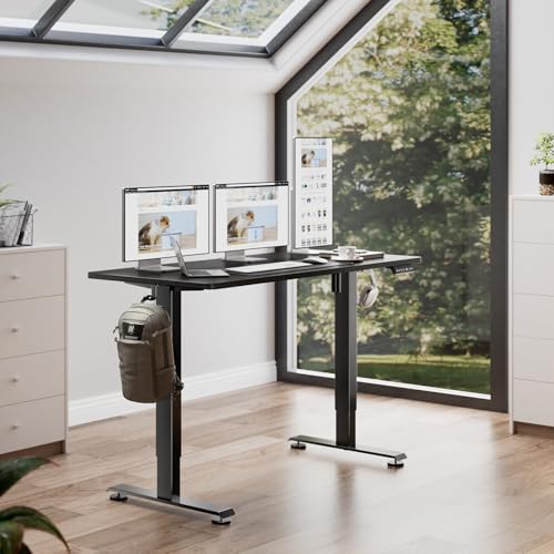 Image of Veken 63 Inch Electric Standing Desk, Adjustable Height Office Desk with Wood Desktop, Computer Table for Home Work, Study and Gaming, Small Spaces, Modern Furniture, Black