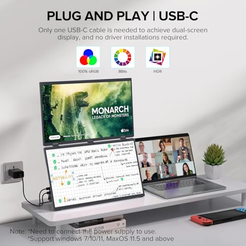 Image of UPERFECT Delta 15.6 inch Dual Portable Monitor for Laptop Screen Extender 1080P HDR 360 Folding Stacked Triple Monitor with Stand for Laptop PC Phone Game Console (No Driver Needed)