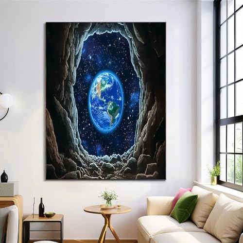 Lienzo de paisaje cósmico con acabado azul marino para pared moderna