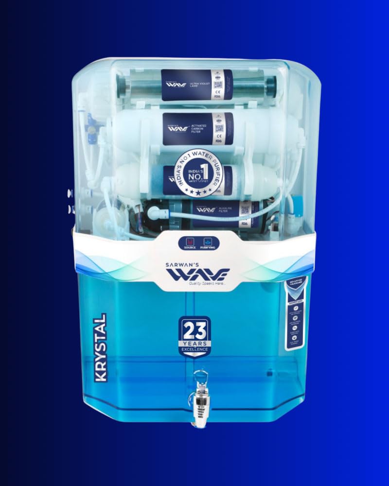 Wave Krystal RO Water Purifier, UV Lamp, Activated Carbon Filter, Alkaline Filter, Blue and White-image-22