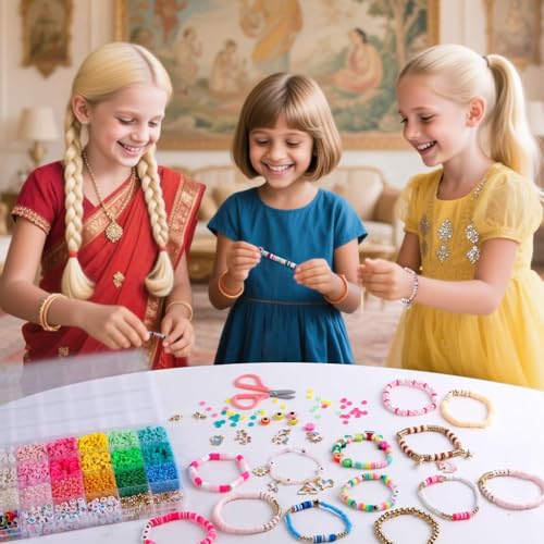 Image of DARK MAGISTER Kids Bracelet Making Kit with Colorful Beads, Rubber Bands, Charms and Tools - DIY Jewelry Craft Box for Children (Beads with Unicorn Charm Kit)
