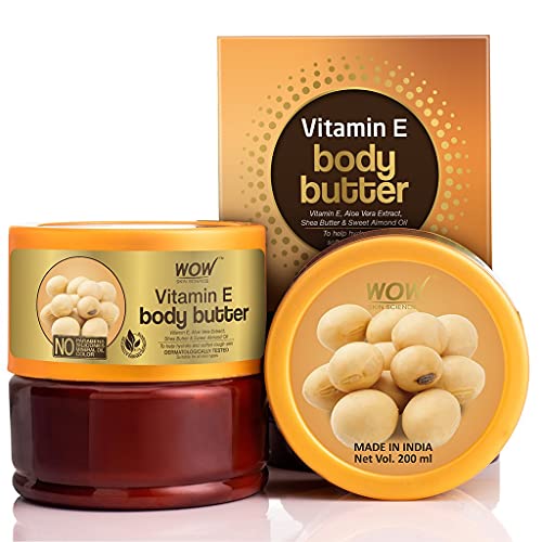 WOW Skin Science Shea Body Butter Almond, Pure Shea Butter for Skin, Body Butters Dry Skin Lotion, Stretch Mark Cream, Hand Lotion for Women, Natural Shea Butter Body Butter Moisturizer Oil (200ml)