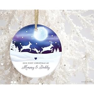 First Christmas Mommy & Daddy Ornament 1st Holiday New Parents Newborn Child Infant Boy Girl Pretty Winter Scene Baby Shower Keepsake Present 3" Flat Ceramic w White Ribbon Free Gift Box OR00040 First Christmas Mommy Daddy Ornament 1st Holiday New Parents Newborn Child Infant Boy Girl Pretty Winter Scene Baby Shower Keepsake Present 3 Flat Ceramic w White Ribbon Free Gift Box OR00040