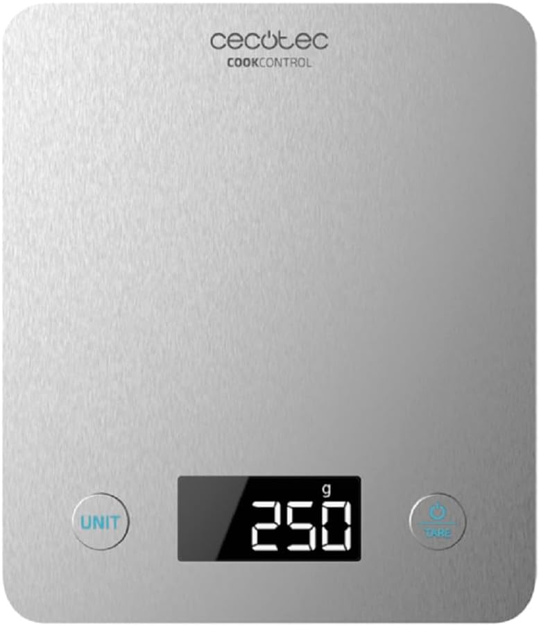 Cecotec Cook Control 10000 Connected Kitchen Scales with App, Stainless Steel Finish, 1 g Accuracy, 5 kg Capacity, LCD Display, Extra Slim Design, Anti-Fingerprint Coating