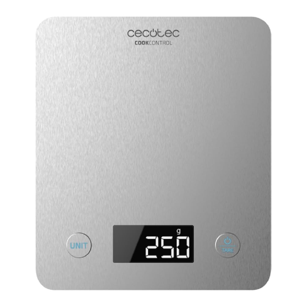 Cecotec Cook Control 10000 Connected Kitchen Scales with App, Stainless Steel Finish, 1 g Accuracy, 5 kg Capacity, LCD Display, Extra Slim Design, Anti-Fingerprint Coating