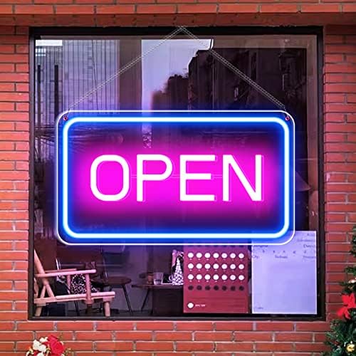 ROLANCHE Open Signs for Business, 16"x 9" Open Sign with ON/OFF Switch Adapter, Bright LED Neon Open Sign, Eye-catching Open Light Up Sign for Window, Wall, Store, Shop, Blue/Pink, Horizontal