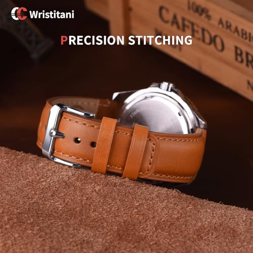 Image of Wristitani 3 Pack Leather Watch Strap, 19mm 20mm 21mm 22mm 24mm Top Genuine Leather Watch bands for Men, Quick Release Vintage Wristband