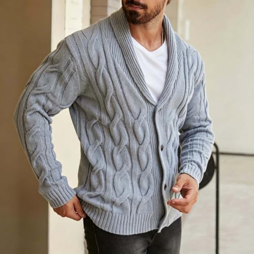 TERGHTP Mens Cardigan Sweater Shawl Collar Cable Knit Button Up Sweaters - image 2
