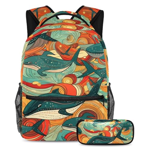 Sac à dos baleines colorées ensemble 2 pièces polyvalent et ultra léger