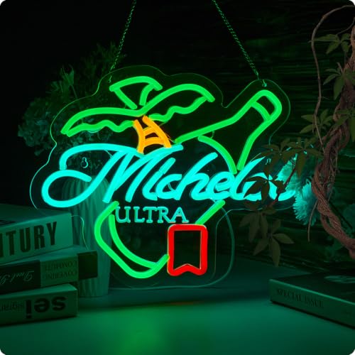 Image of Palm Tree Beer Neon Sign for Wall Decor Beer Bar Neon Sign(15.7x11.9 Inch) | Compatible with smart timing switch, 5V usb power supply Man Cave Pub Store Party Club Gifts