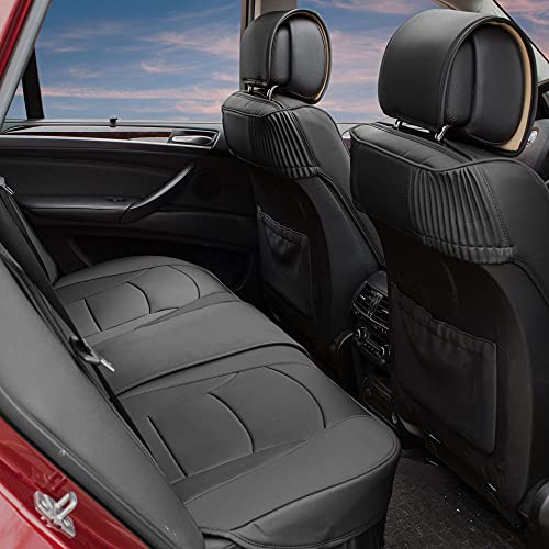 Image of FH Group Ultra Comfort Highest Grade Faux Leather Full Set Car Seat Cushions- Universal Fit for Cars Trucks & SUVs (Solid Black)