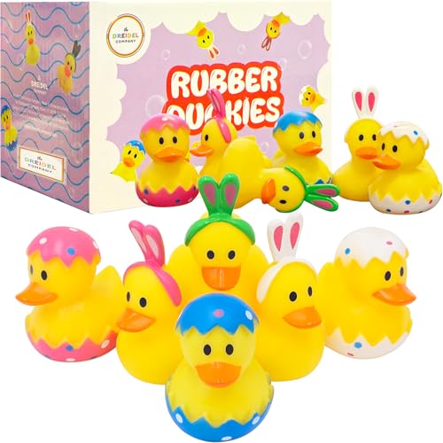 The Dreidel Company Happy Easter Rubber Duck Toy Bunny Rabbit Duckies for Kids Easter Eggs, Bath Birthday Gifts Baby Showers Summer Beach and Pool Activity, 2' (6 Pack)