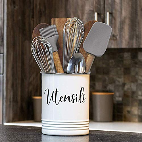 Creely Keukengerei Houder-Moderne boerderij Keuken Decor-Wit en Zwart Gebruiksvoorwerp Crock-Vintage Organizer- Keuken… - Image 5