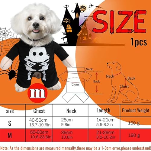 Halloween Kostüme für Im Dunkeln leuchtendes Skelettkostüm, SilverChry Hundekostüm Halloween, für Haustier Cosplay Party, Haustier Cosplay Party Anzug (M, Skeleton)
