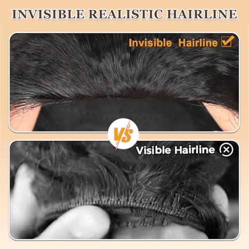Kinky Straight Half Wig Human Hair 3 In 1 Seamless Flip Over Half Wigs for Black Women Ready to Go Headband Wig 180% Density Drawstring Kinky Curly Half Wig Glueless Natural Black 22 Inch