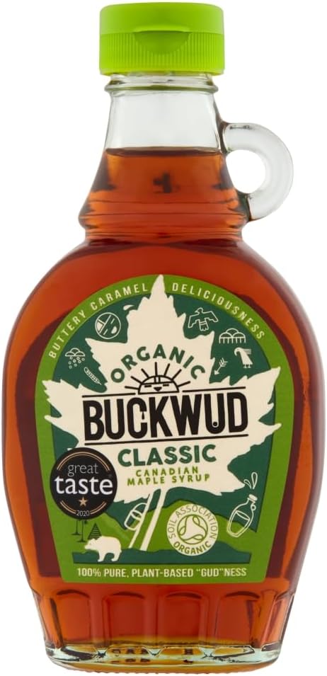 Buckwud 100% Organic Maple Syrup, 250g, Grade A, Pure Canadian, Natural Coffee Syrup, Buttery Caramel Flavour, Plant-Based, Suitable for Vegans & Vegetarians