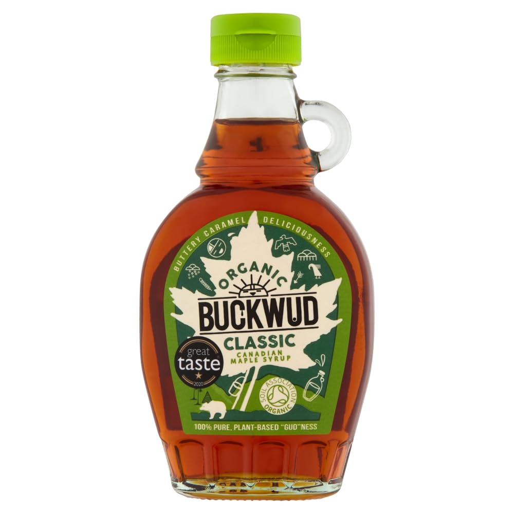 Buckwud 100% Organic Maple Syrup, 250g, Grade A, Pure Canadian, Natural Coffee Syrup, Buttery Caramel Flavour, Plant-Based, Suitable for Vegans & Vegetarians
