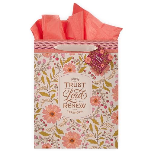 Image of Christian Art Gifts Large Gift Bag with Tissue, Trust in the Lord, Coral