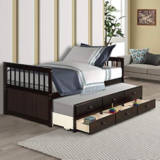 LZ LEISURE ZONE Captain's Bed Twin Daybed with Trundle Bed and 3 Storage