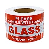 Hybsk 2x3 inch Handle with Care Thank You Glass Stickers Adhesive Label 300 Per Roll (2x3 inch)