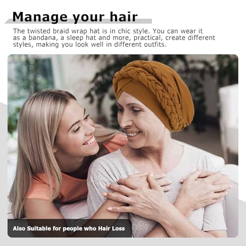 Image of DRESHOW African Women Turban Caps Cotton Beanie Twist Headscarf Pre-Tied Double Twisted Braids Wrap Hat Chemo Cancer Cap